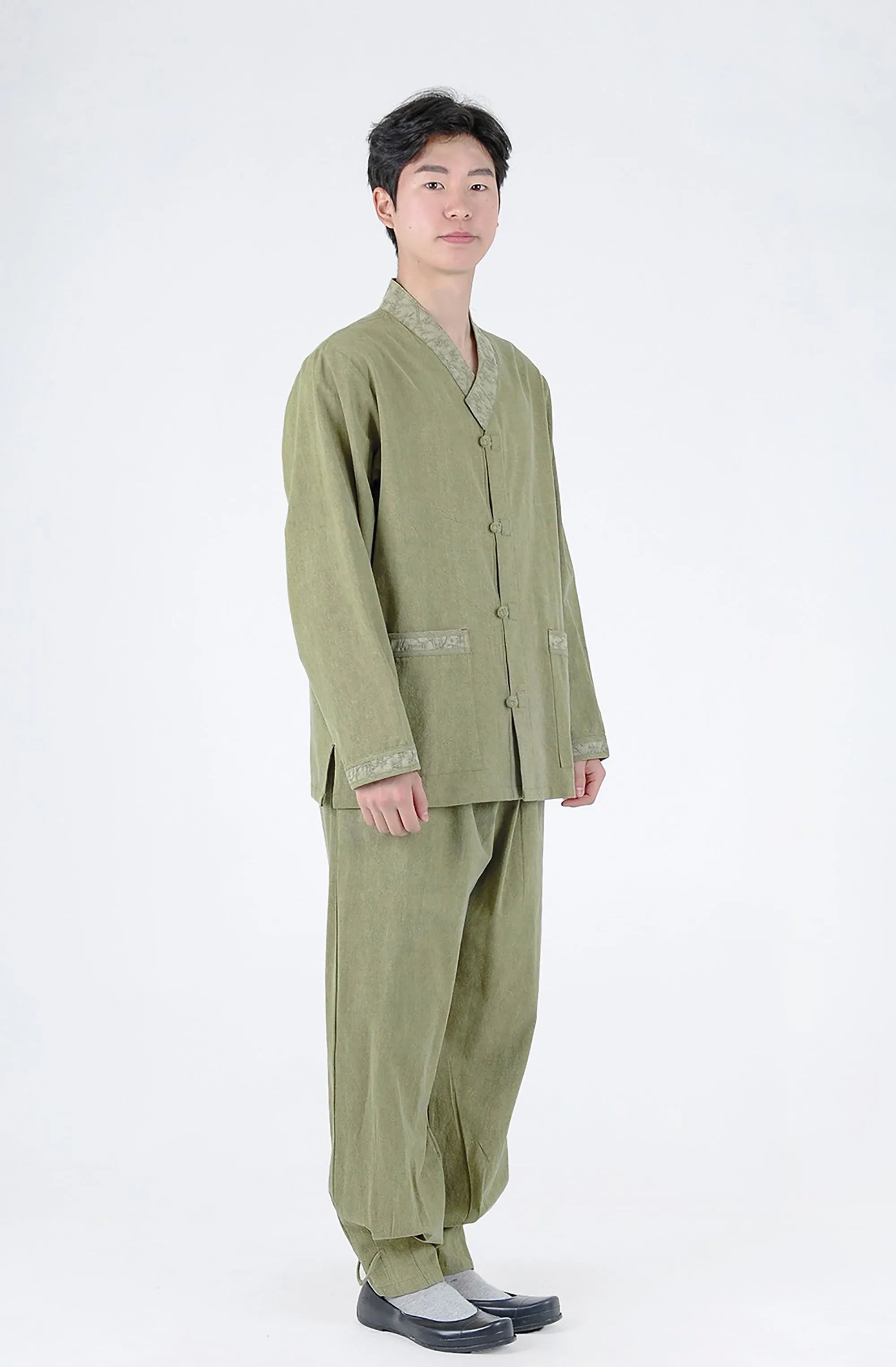 Korean Hanbok Washed Cotton Common Use Man Woman Casual Daily Clothing Meditation Yoga BTS Long Sleeve Khaki 24002