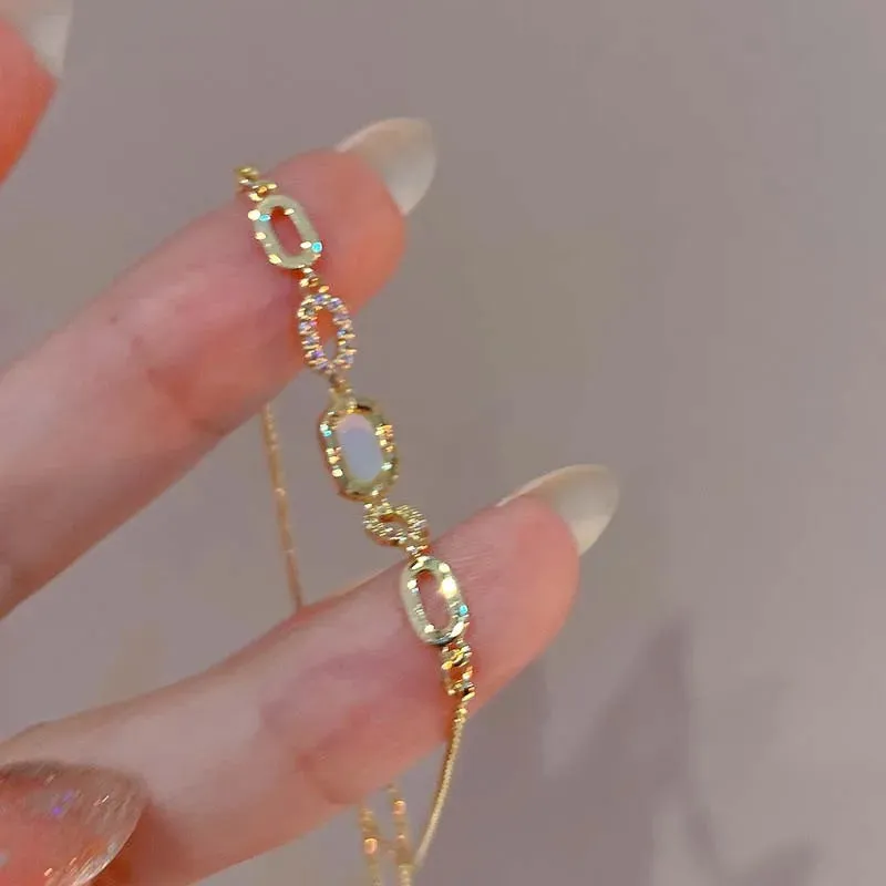 Korean Twist Stone Bracelet Silver & Gold