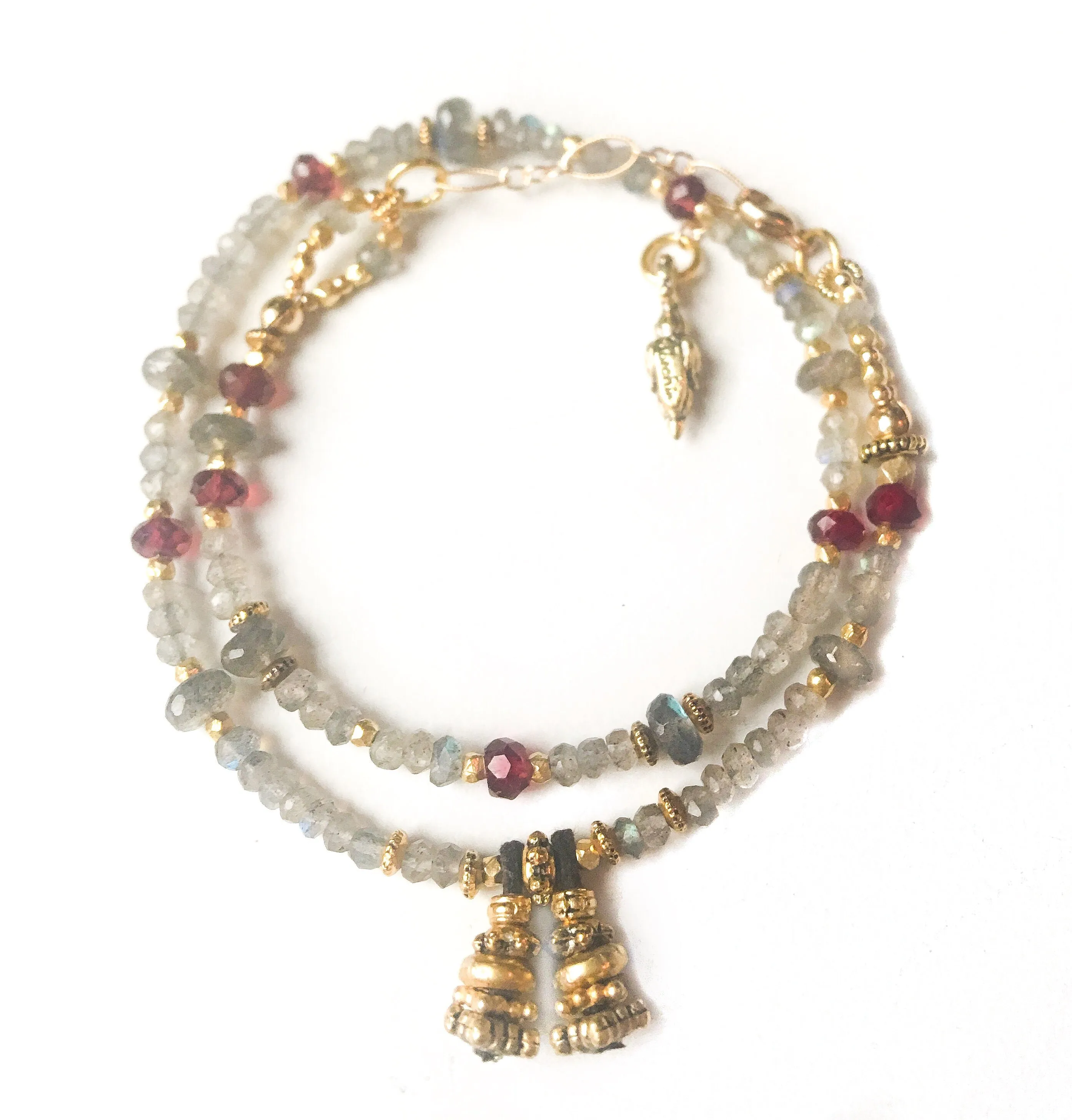 Labradorite Gold and Garnet Love Wrap Bracelet