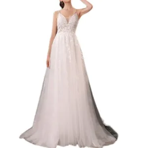 Lace Sling Deep V Neck Thin Wedding Dress