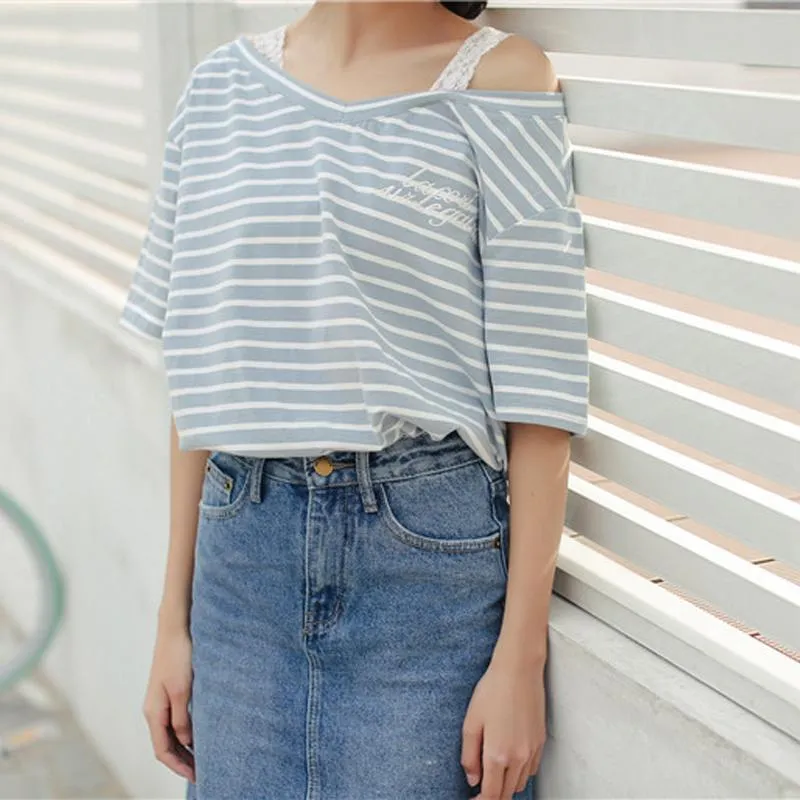 Lace Strapped V-Neck T-Shirt