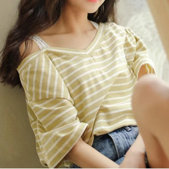 Lace Strapped V-Neck T-Shirt