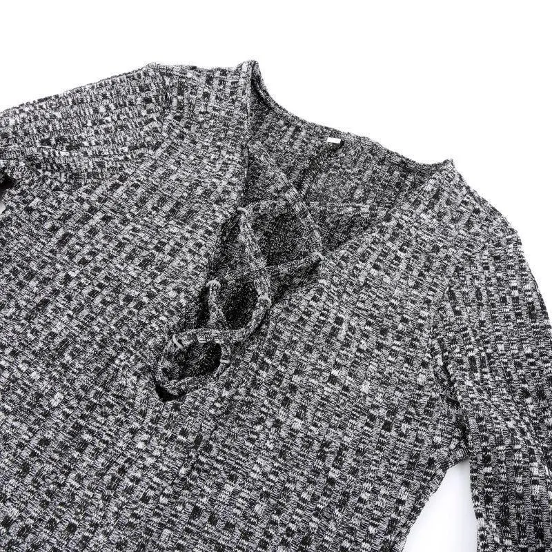 Lace-Up  V- Neck Knitted Shirt