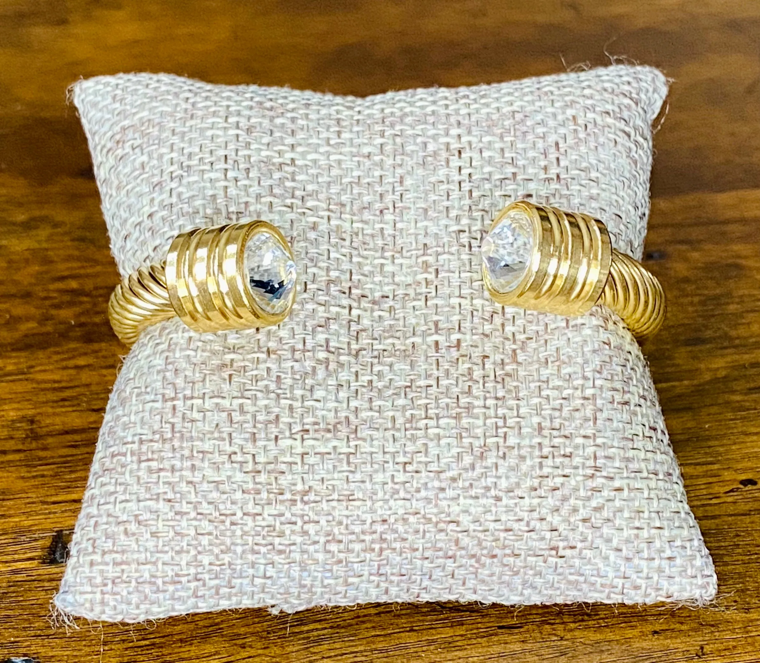 Ladies' Thick Cuff Bangle Bracelet with Rhinestone End Caps
