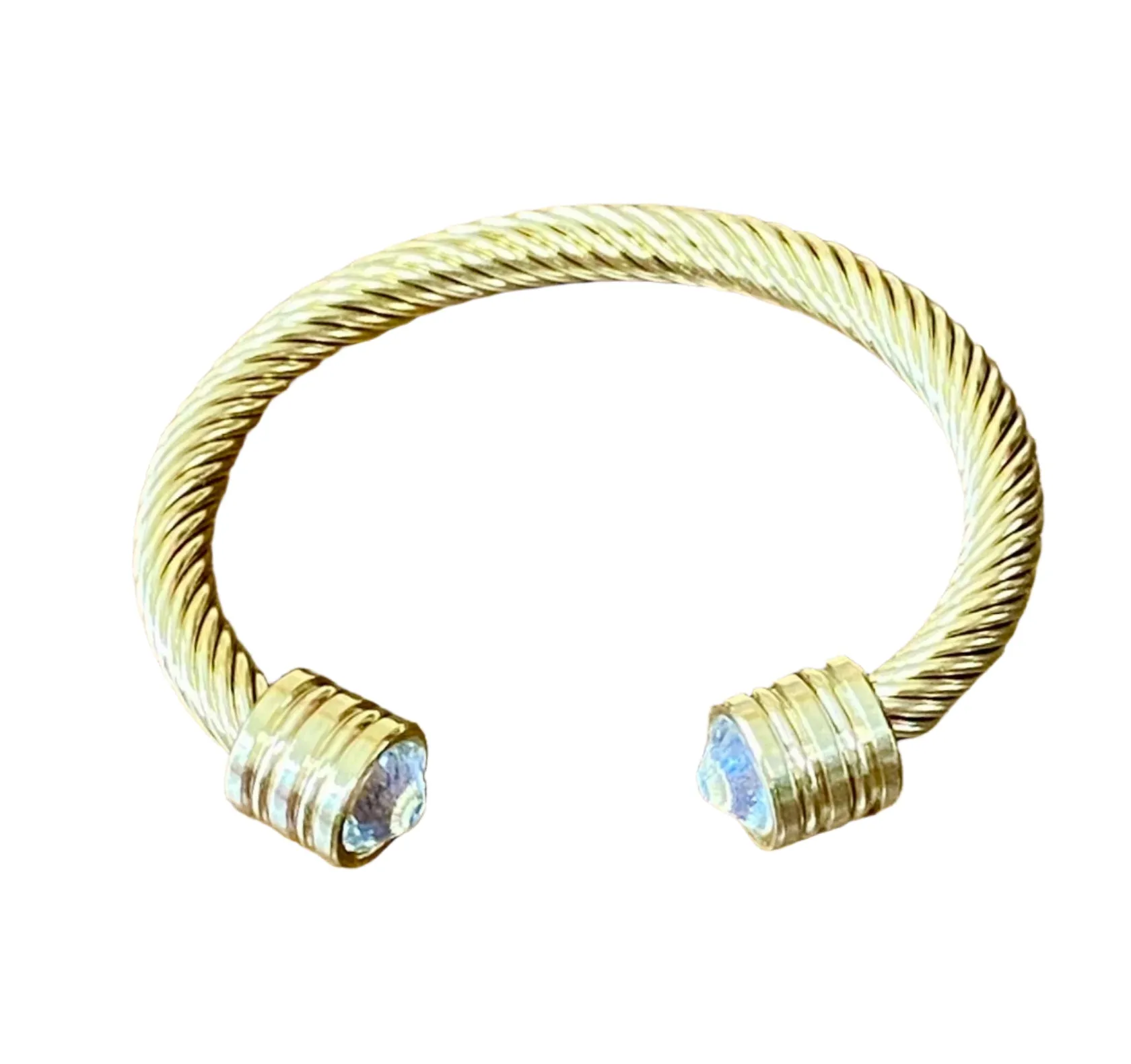 Ladies' Thick Cuff Bangle Bracelet with Rhinestone End Caps