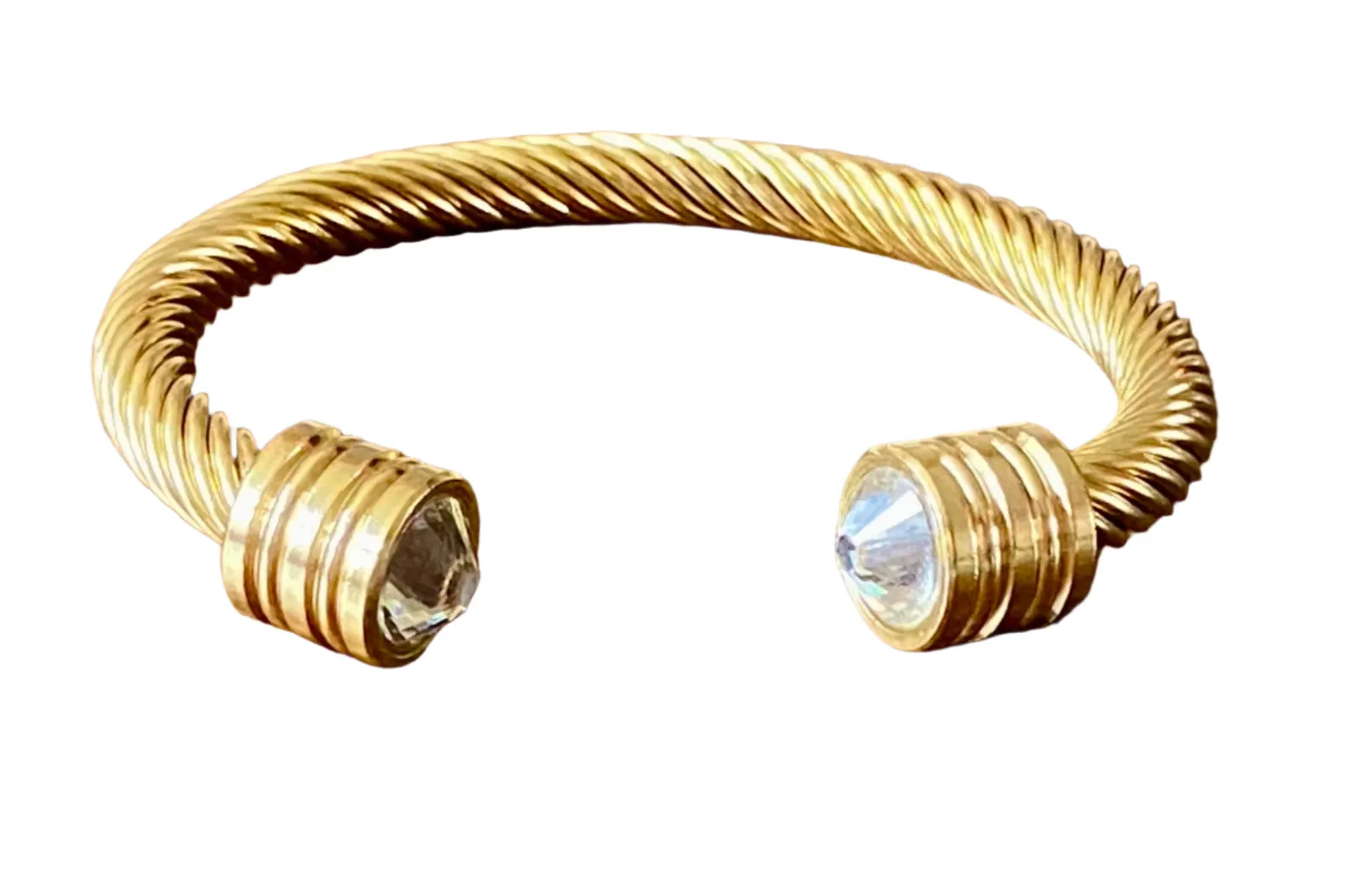 Ladies' Thick Cuff Bangle Bracelet with Rhinestone End Caps