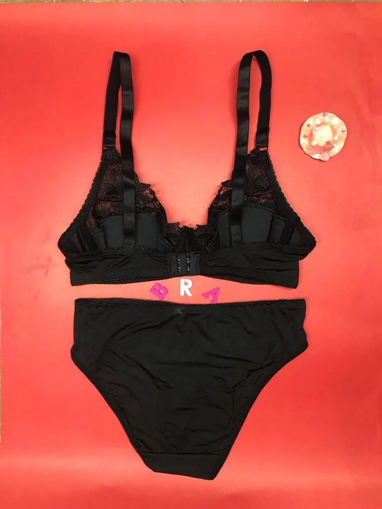 Laleli Net Bra Panty Set 2020 Black BRIDAL BRA PANTY SETS - NON PADDED NON WIRED BRA PANTY SET