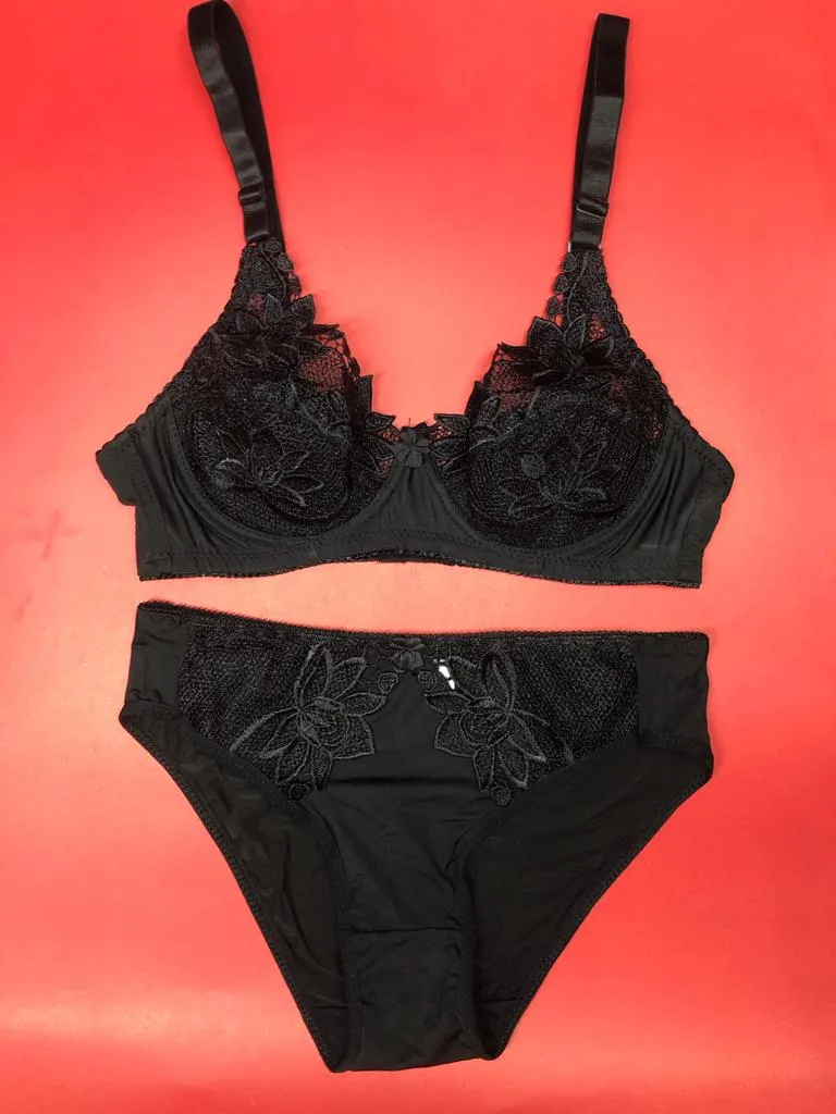 Laleli Net Bra Panty Set 2020 Black BRIDAL BRA PANTY SETS - NON PADDED NON WIRED BRA PANTY SET