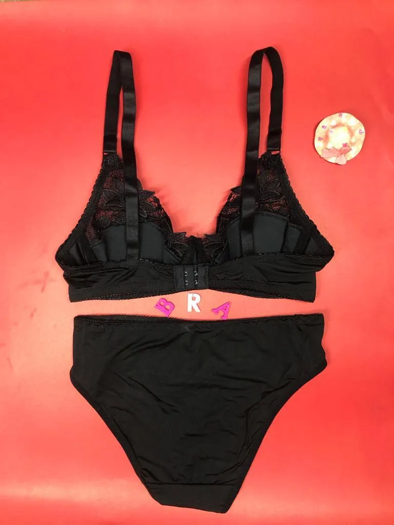 Laleli Net Bra Panty Set 2020 Black BRIDAL BRA PANTY SETS - NON PADDED NON WIRED BRA PANTY SET