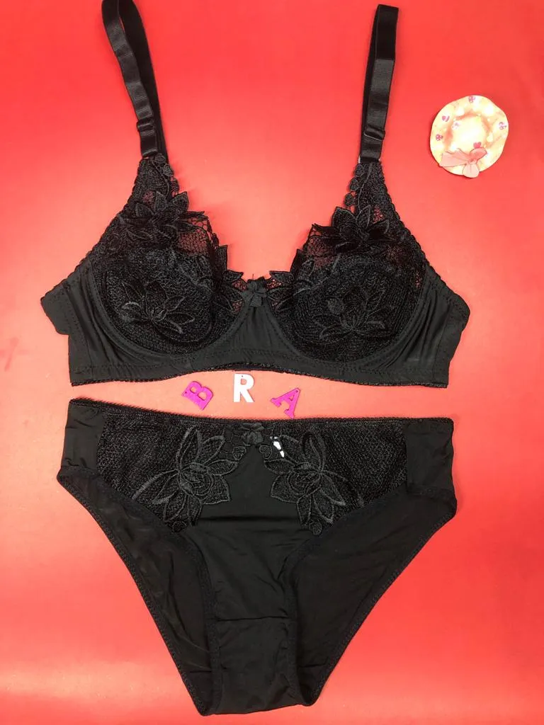 Laleli Net Bra Panty Set 2020 Black BRIDAL BRA PANTY SETS - NON PADDED NON WIRED BRA PANTY SET