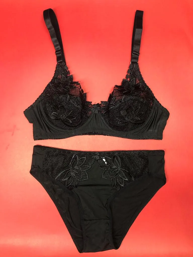 Laleli Net Bra Panty Set 2020 Black BRIDAL BRA PANTY SETS - NON PADDED NON WIRED BRA PANTY SET