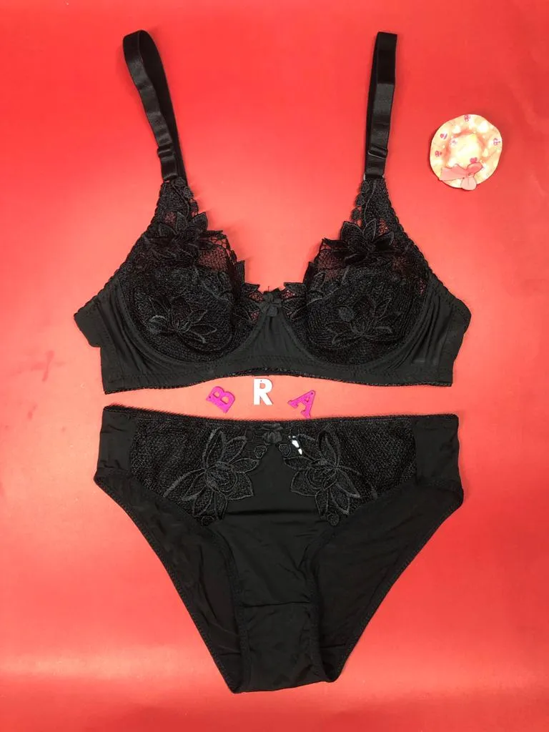 Laleli Net Bra Panty Set 2020 Black BRIDAL BRA PANTY SETS - NON PADDED NON WIRED BRA PANTY SET