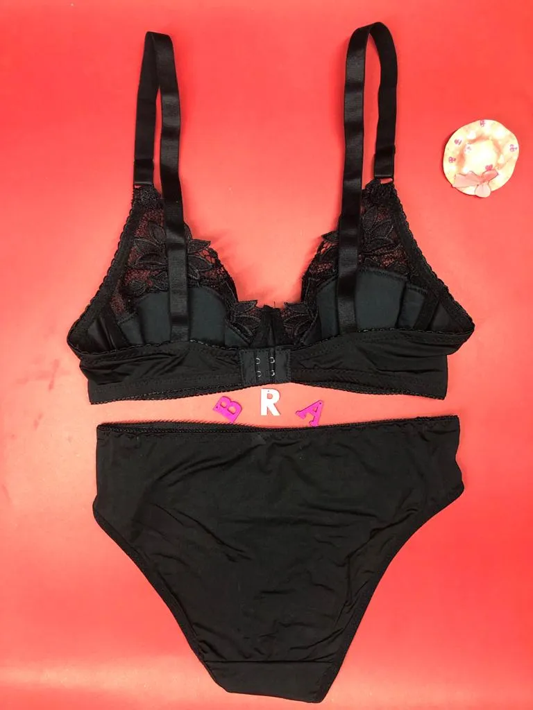 Laleli Net Bra Panty Set 2020 Black BRIDAL BRA PANTY SETS - NON PADDED NON WIRED BRA PANTY SET