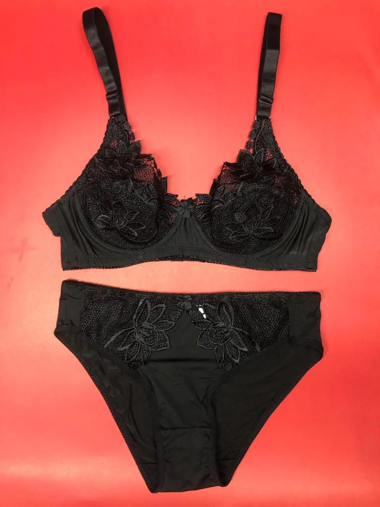 Laleli Net Bra Panty Set 2020 Black BRIDAL BRA PANTY SETS - NON PADDED NON WIRED BRA PANTY SET