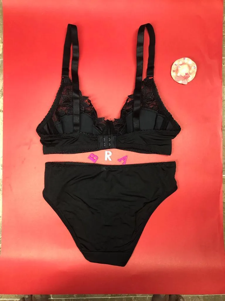 Laleli Net Bra Panty Set 2020 Black BRIDAL BRA PANTY SETS - NON PADDED NON WIRED BRA PANTY SET