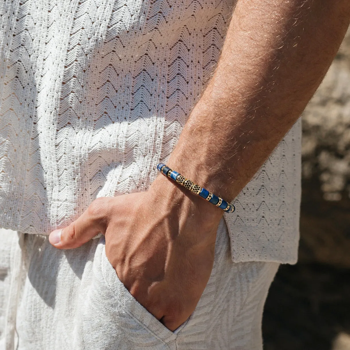 Lapis Lazuli & Gold Beads Cuff Bracelet