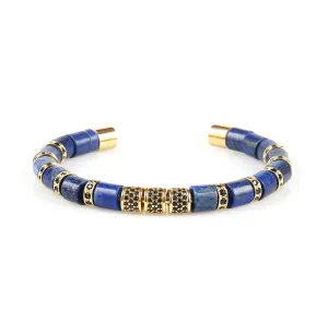 Lapis Lazuli & Gold Beads Cuff Bracelet