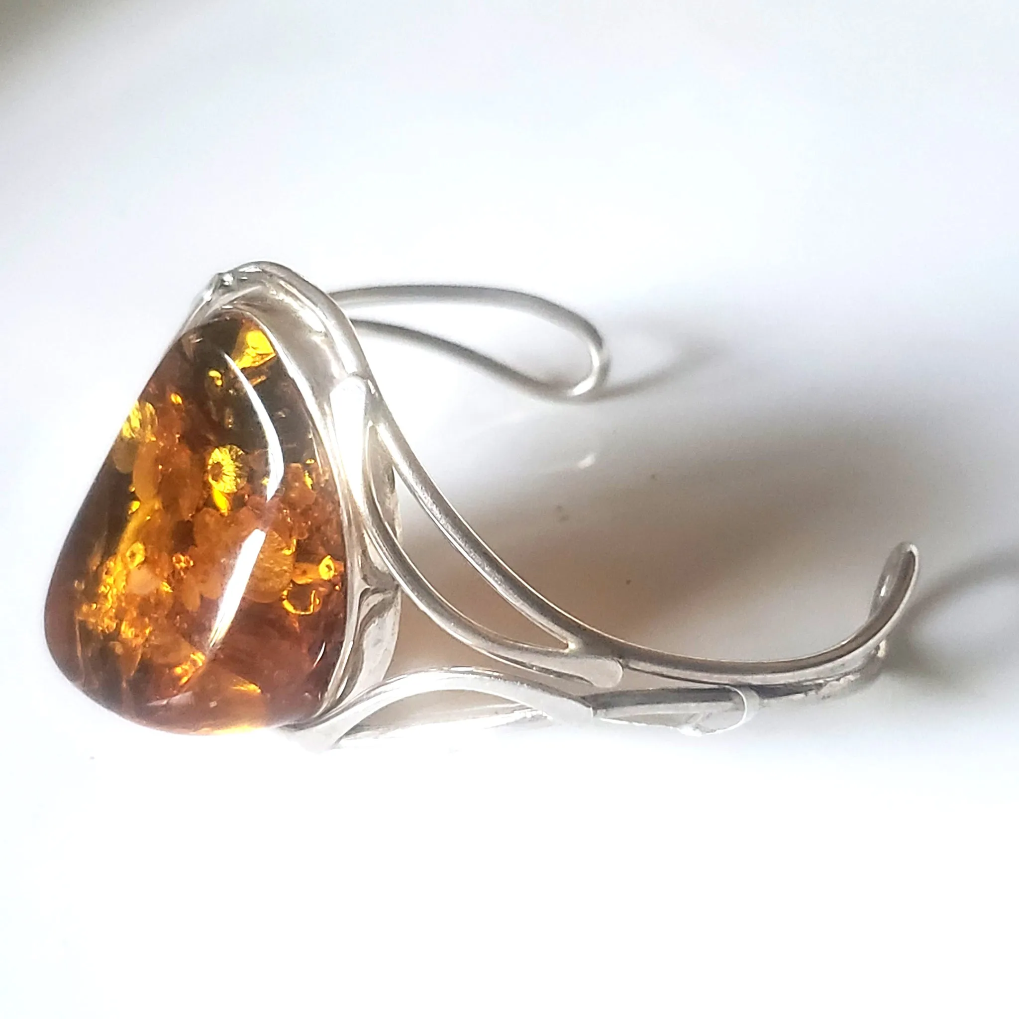 Large Honey Amber in Sterling Silver Cuff Bracelet