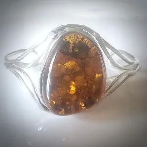 Large Honey Amber in Sterling Silver Cuff Bracelet