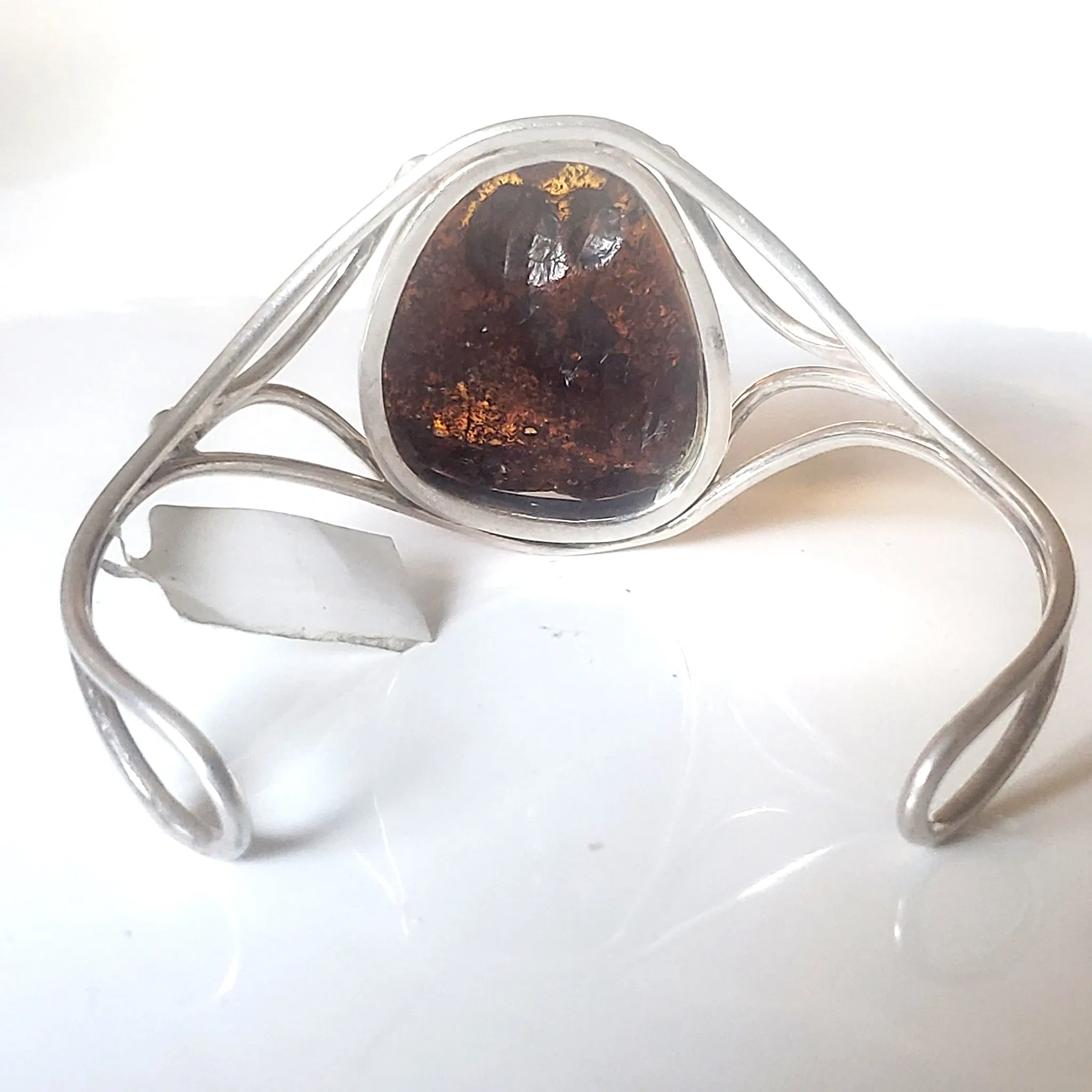 Large Honey Amber in Sterling Silver Cuff Bracelet