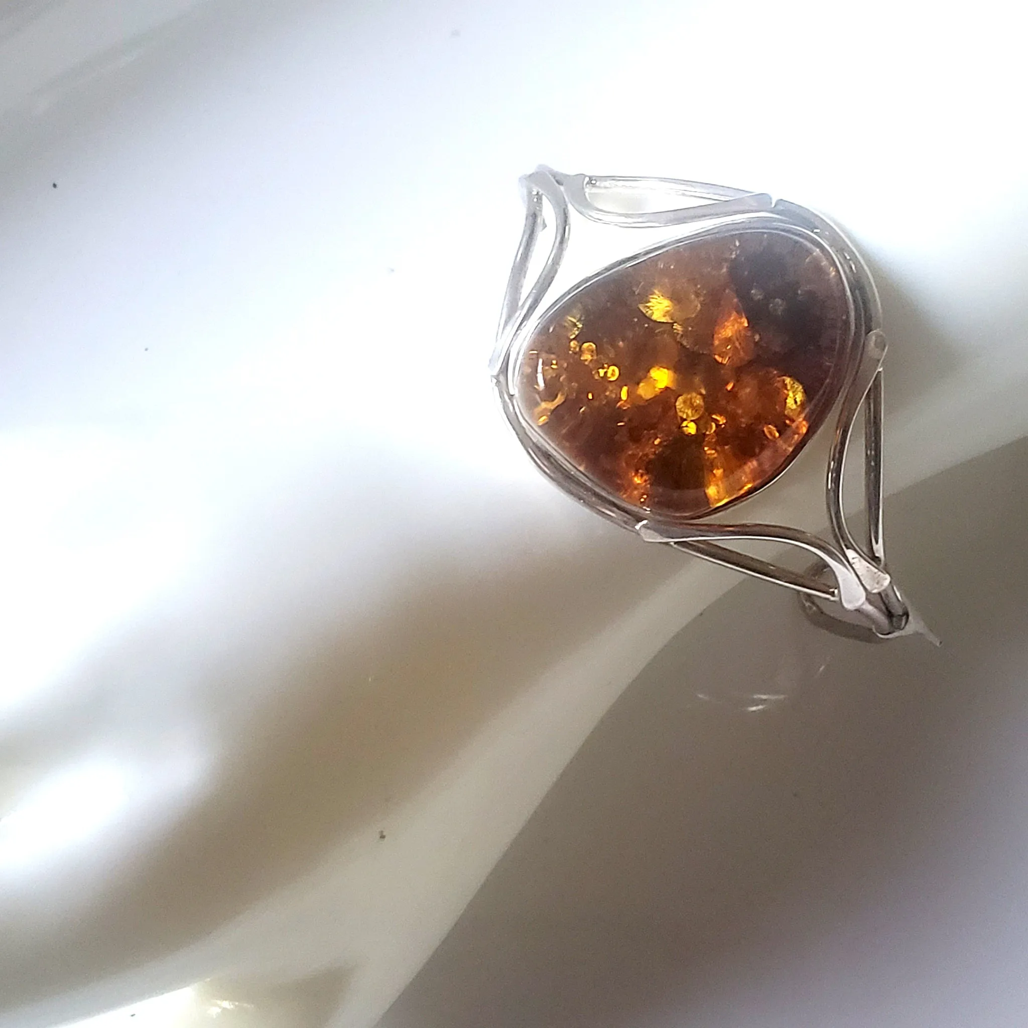 Large Honey Amber in Sterling Silver Cuff Bracelet