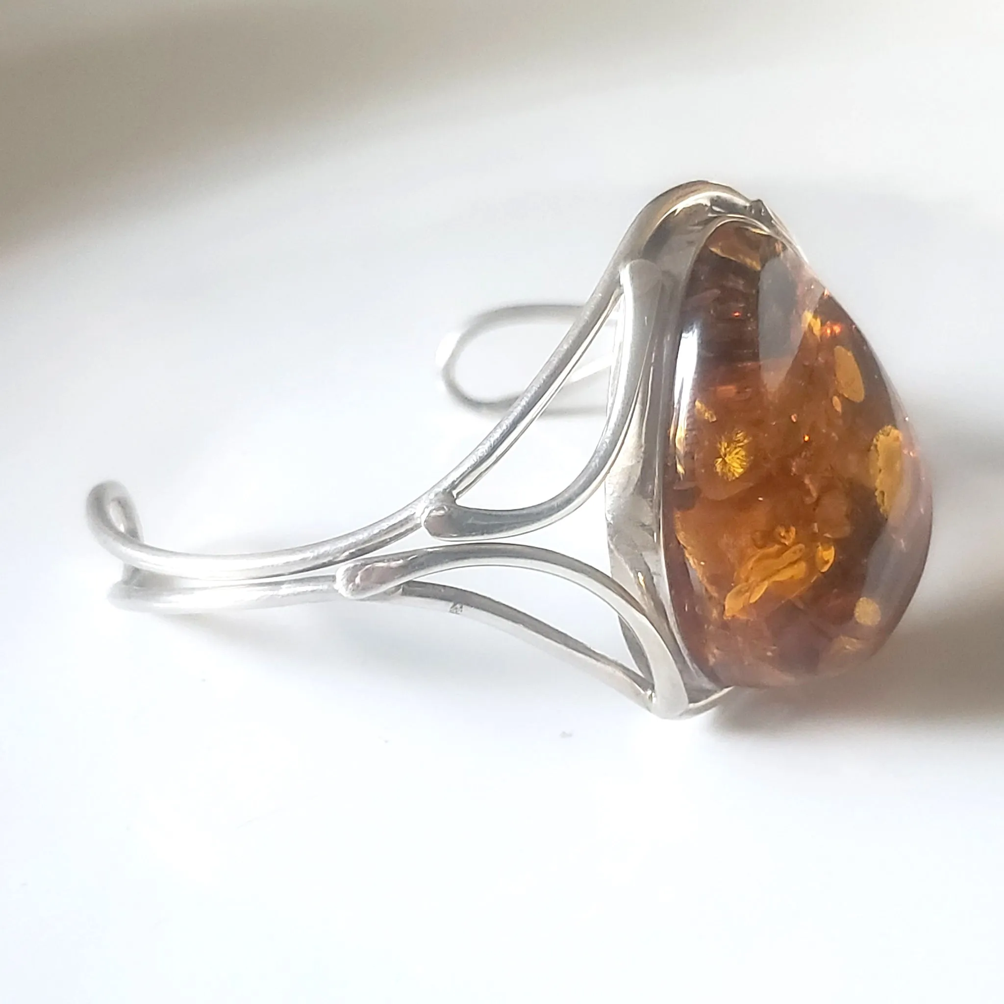 Large Honey Amber in Sterling Silver Cuff Bracelet
