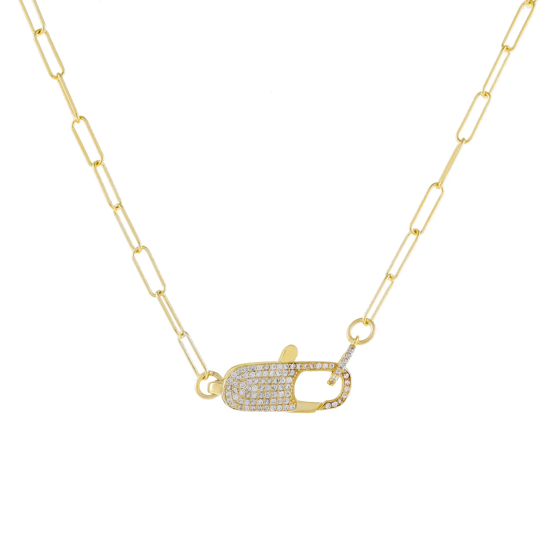 Large Pavé Clasp Oval Link Necklace