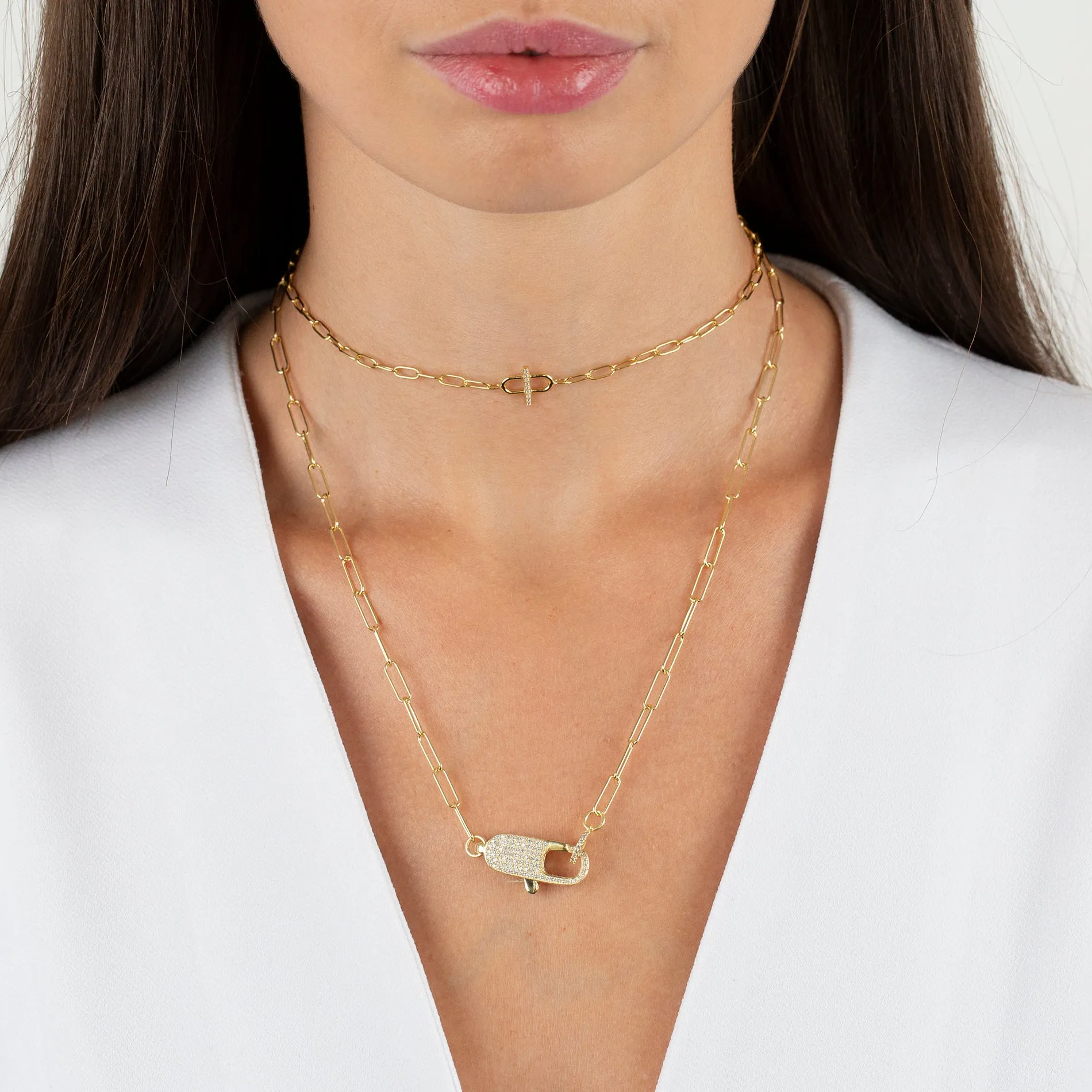 Large Pavé Clasp Oval Link Necklace
