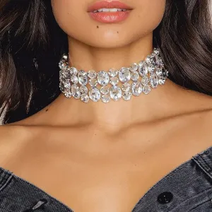Large Rhinestone Multi-Row Choker Necklace