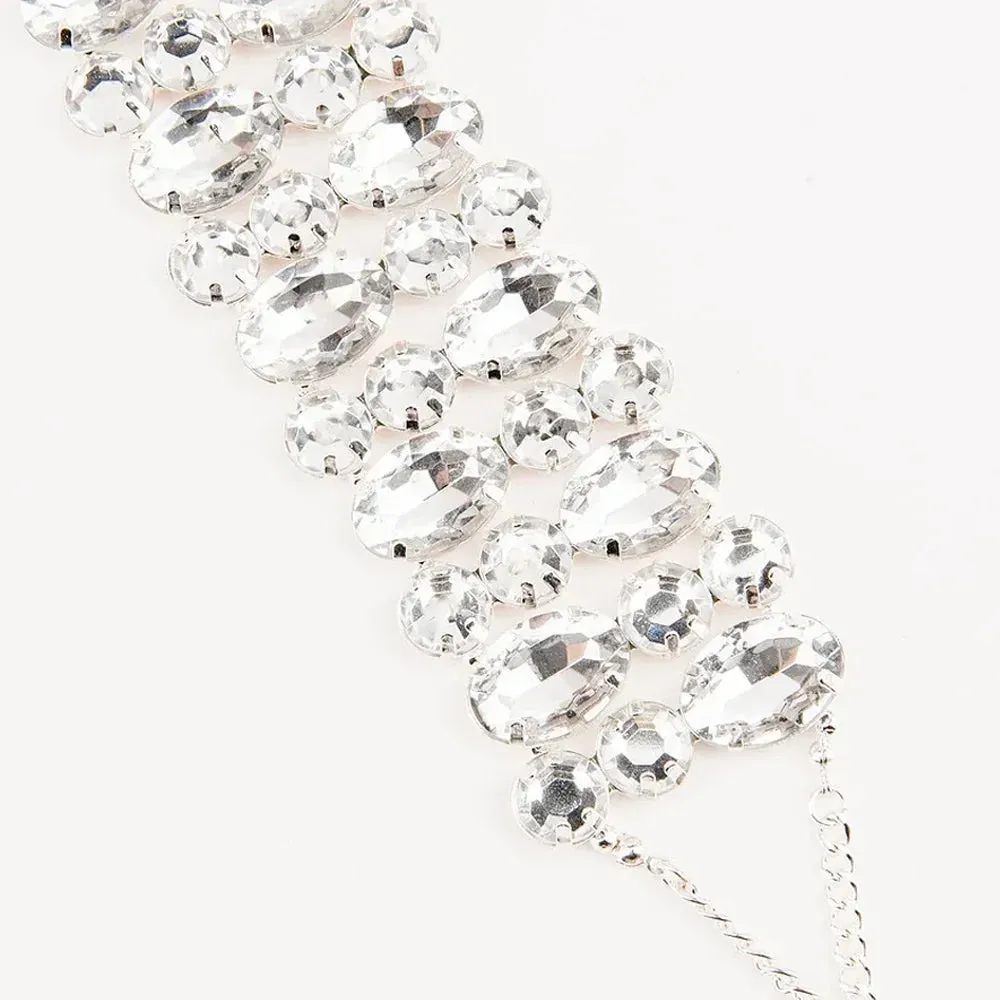 Large Rhinestone Multi-Row Choker Necklace
