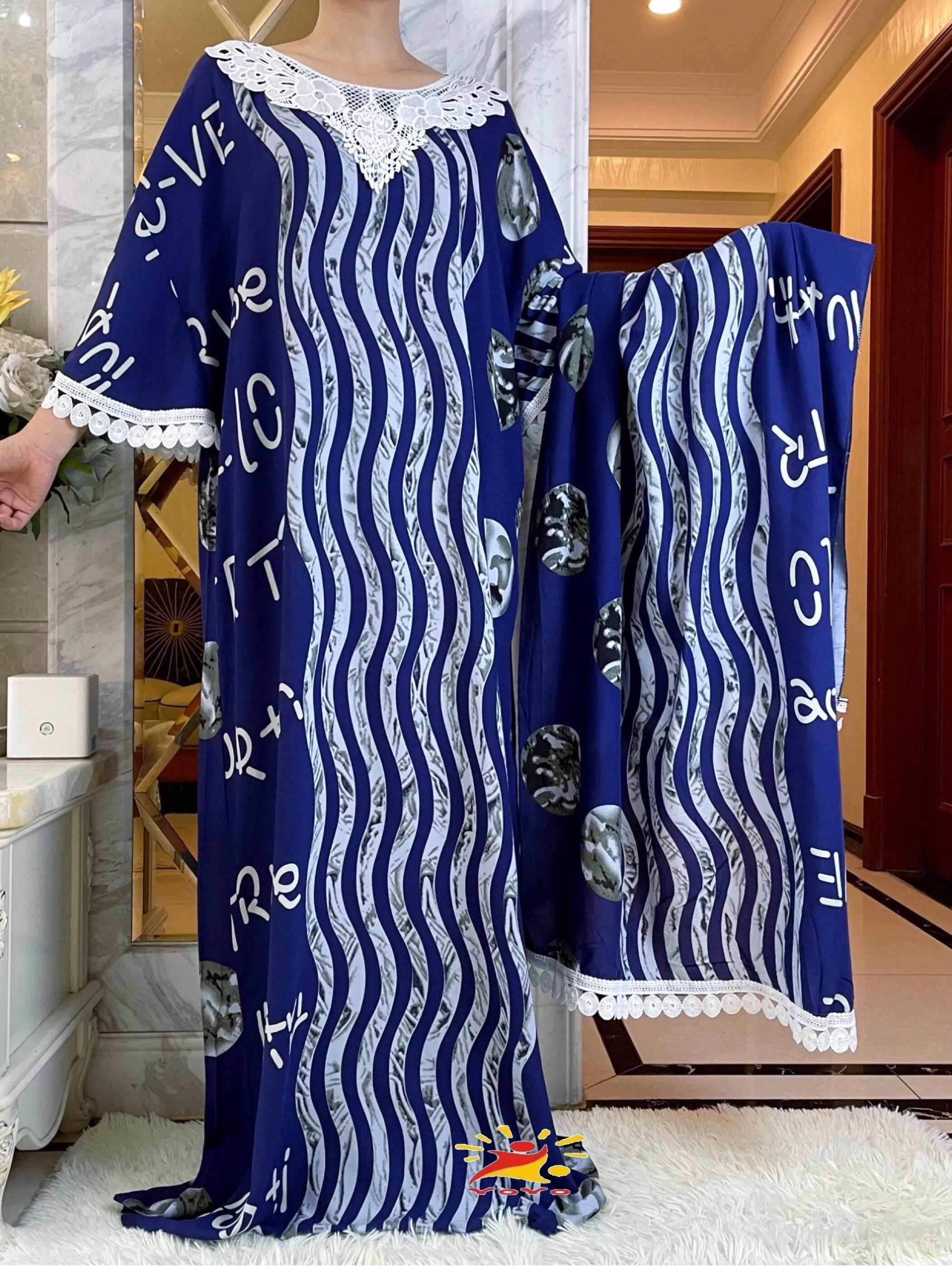 Latest Muslim Fashion Summer Short Sleeve Dresses  With Big Scarf Floral Print Colorful Boubou Maxi Islam Women  African Abaya