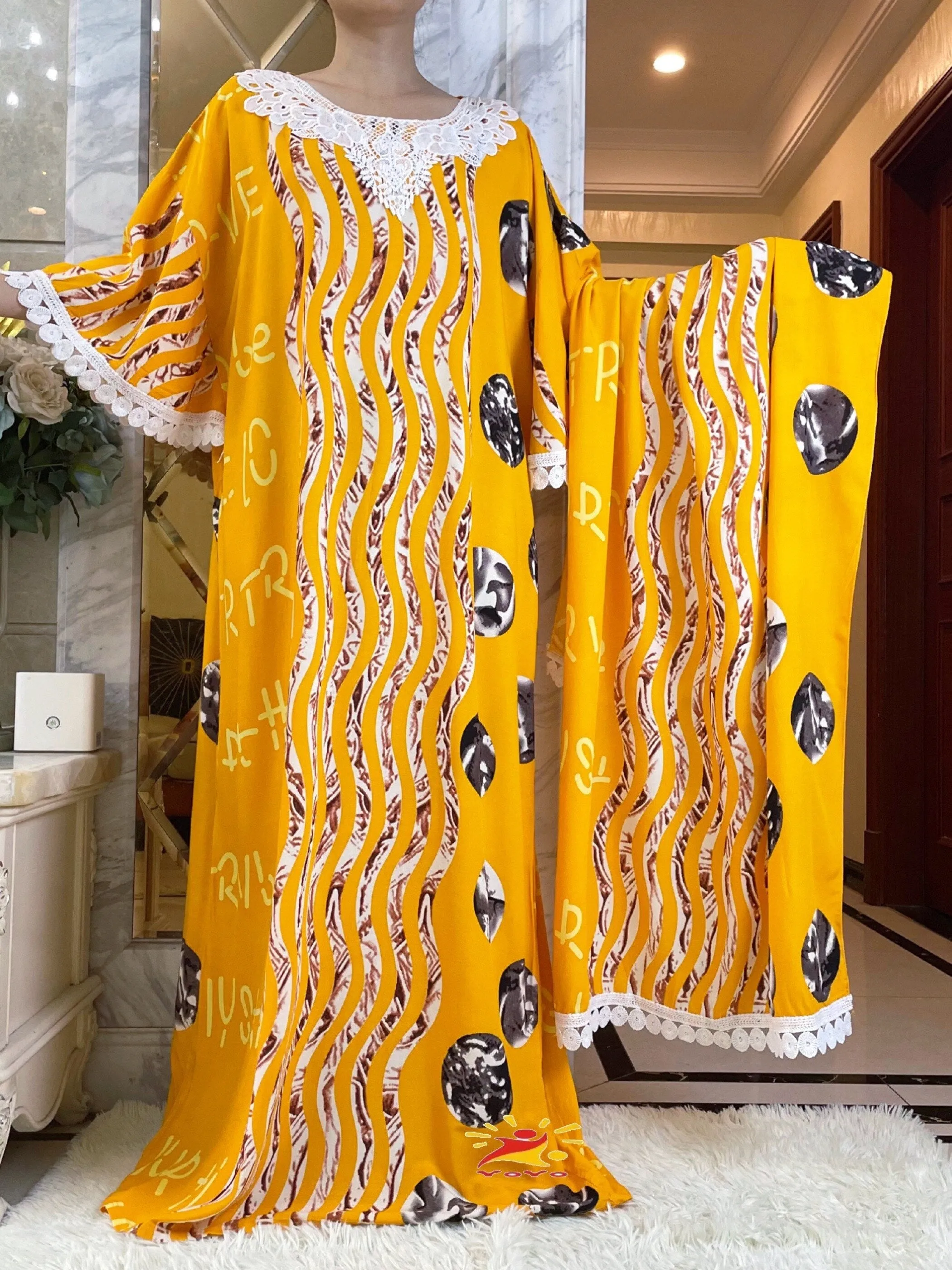 Latest Muslim Fashion Summer Short Sleeve Dresses  With Big Scarf Floral Print Colorful Boubou Maxi Islam Women  African Abaya