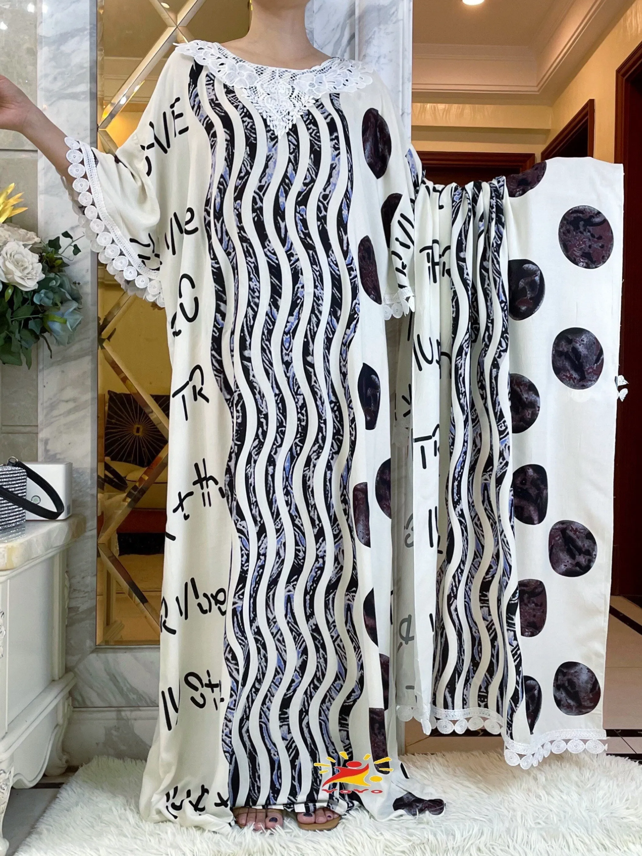 Latest Muslim Fashion Summer Short Sleeve Dresses  With Big Scarf Floral Print Colorful Boubou Maxi Islam Women  African Abaya