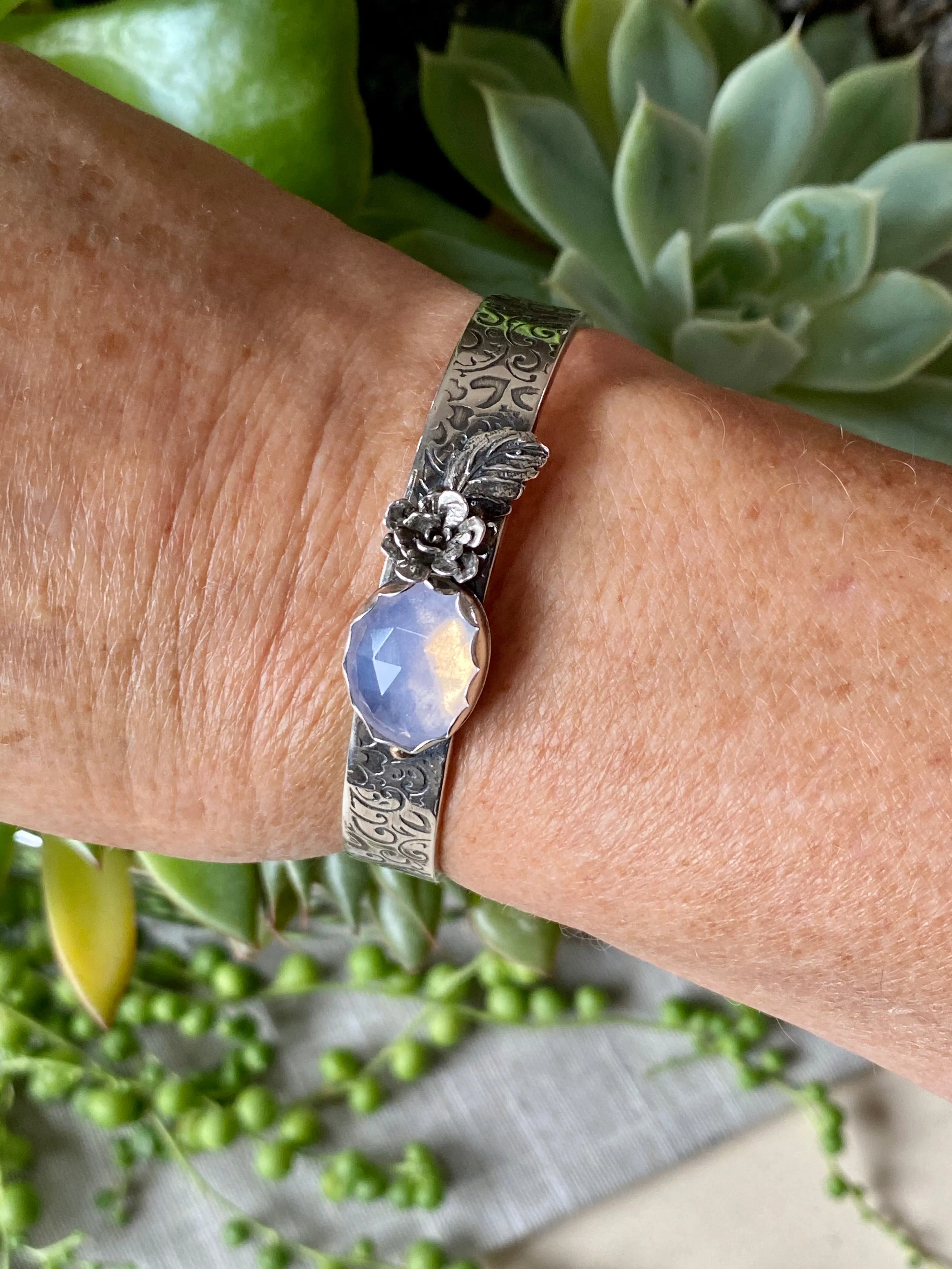 Lavender quartz succulent garden sterling silver cuff