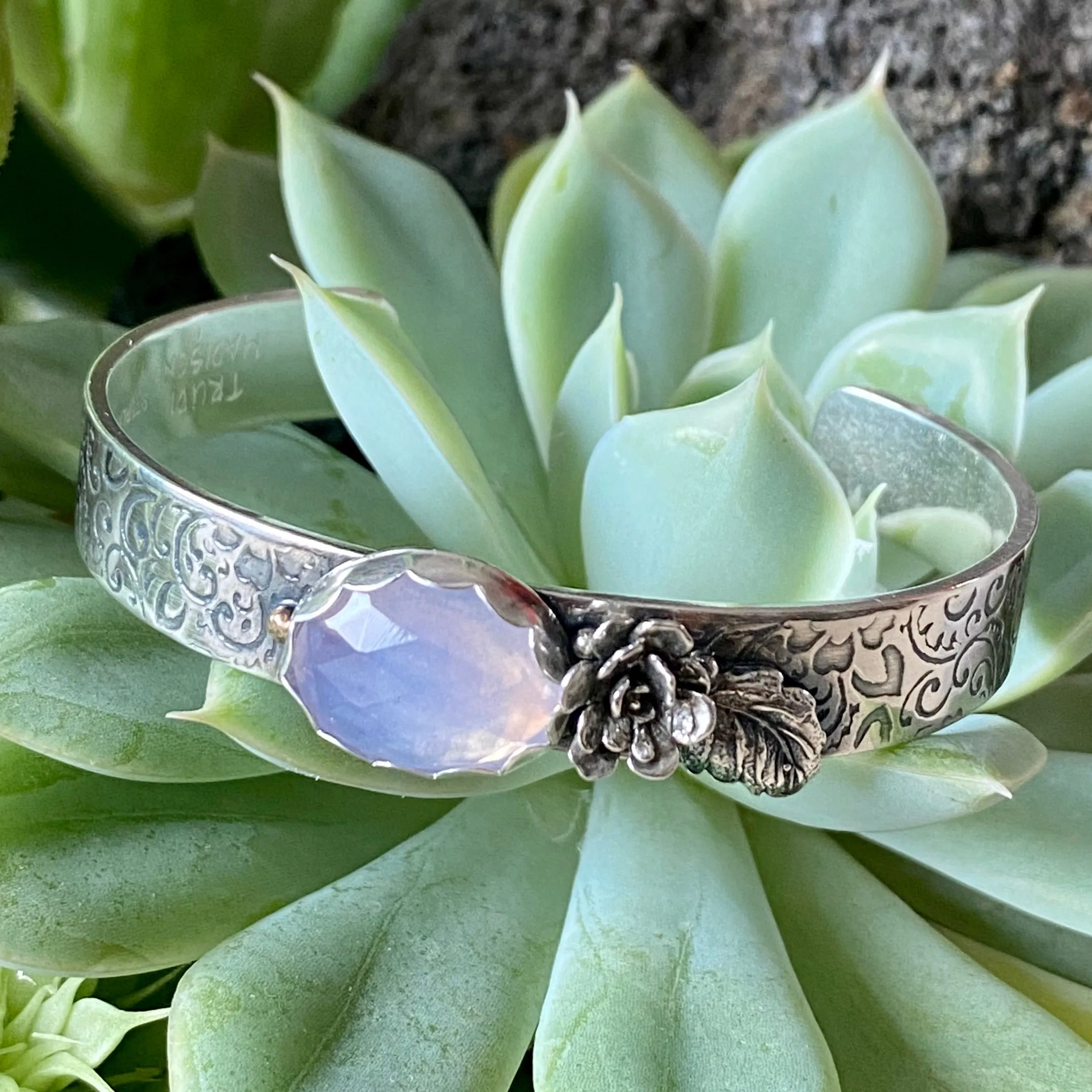Lavender quartz succulent garden sterling silver cuff