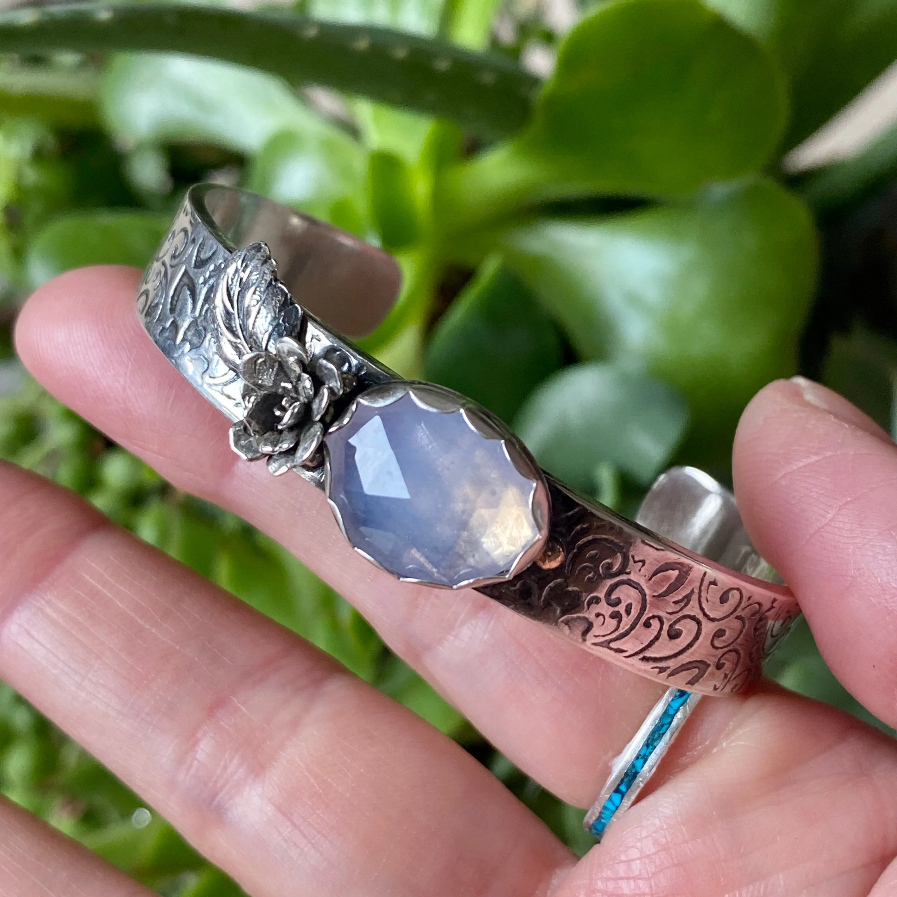 Lavender quartz succulent garden sterling silver cuff