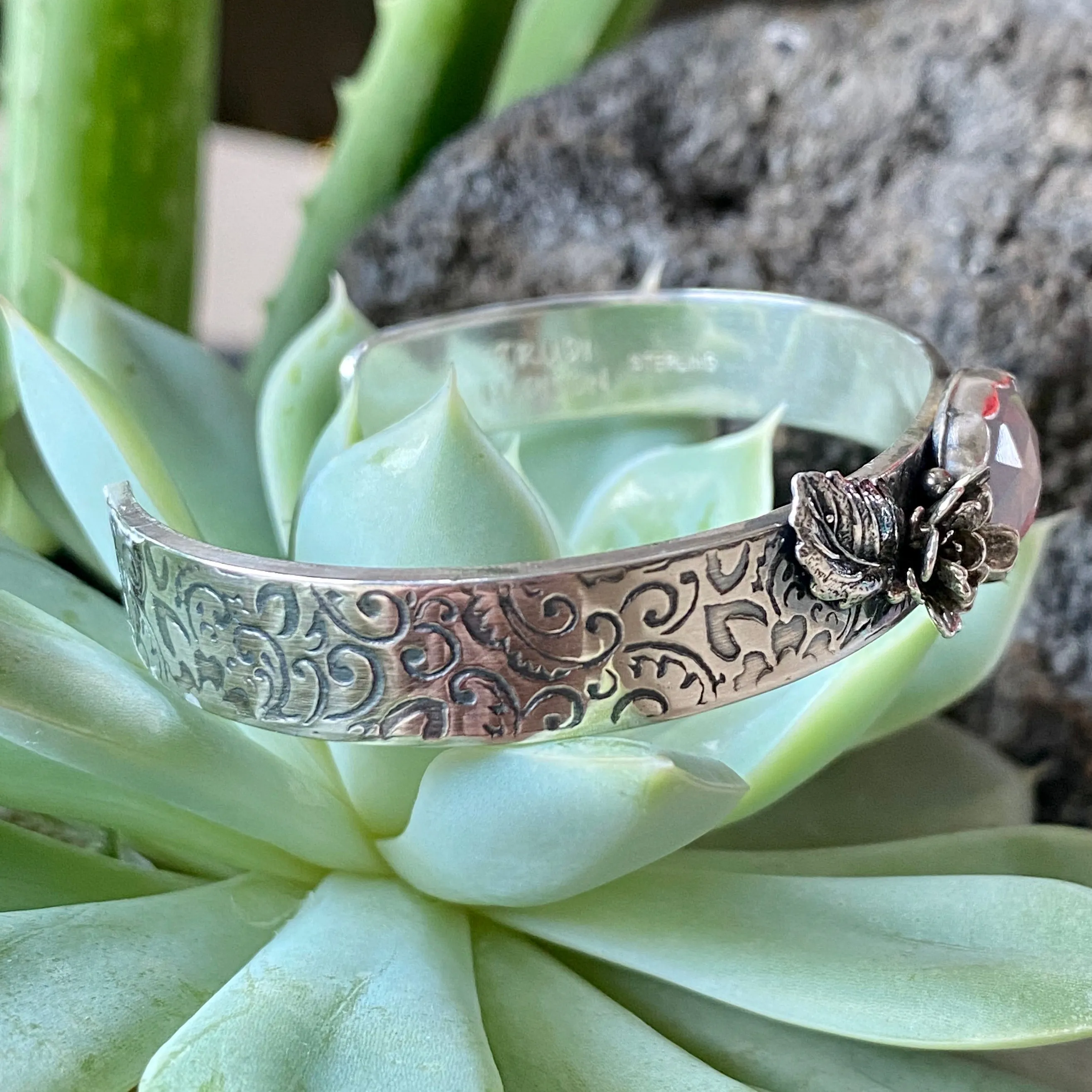 Lavender quartz succulent garden sterling silver cuff