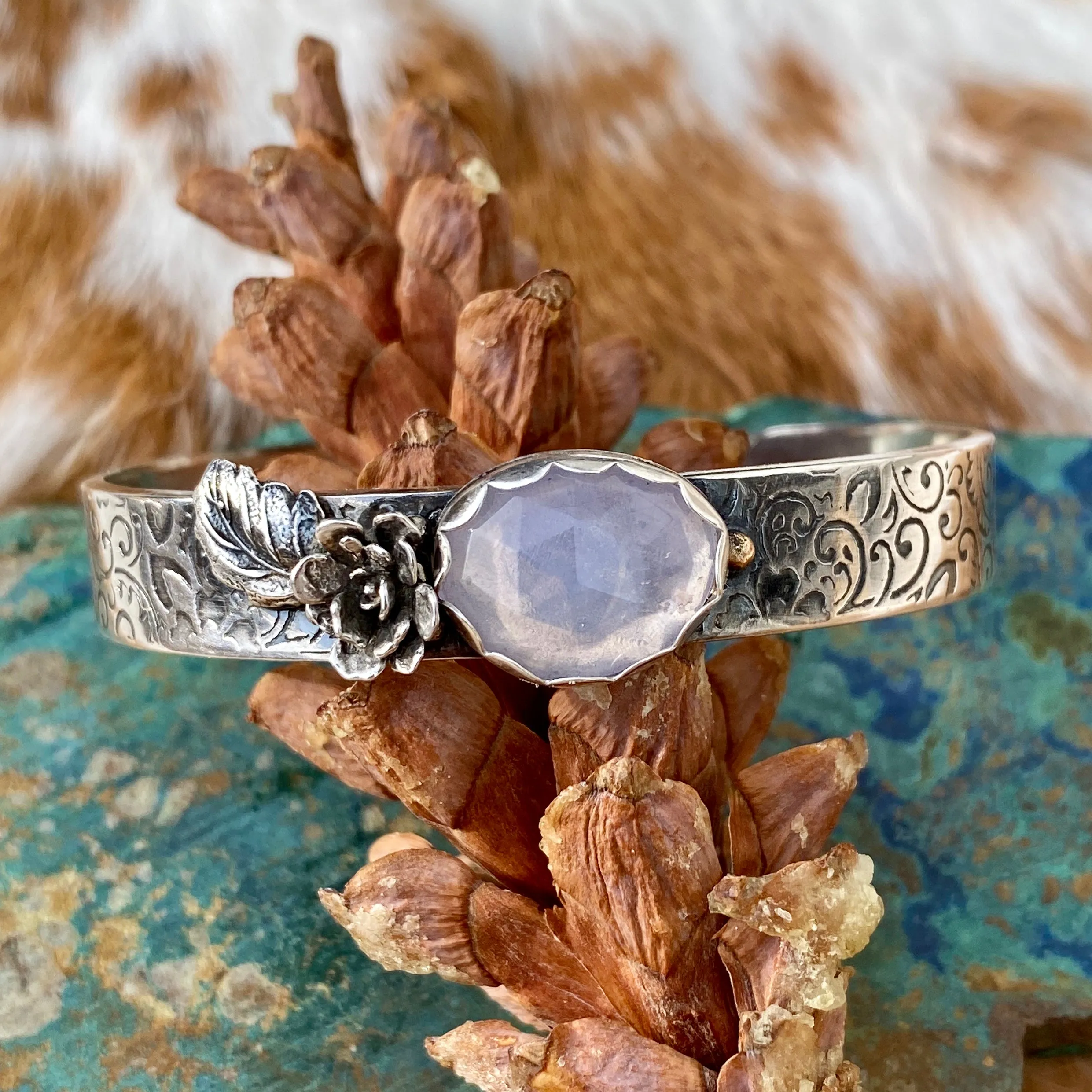 Lavender quartz succulent garden sterling silver cuff