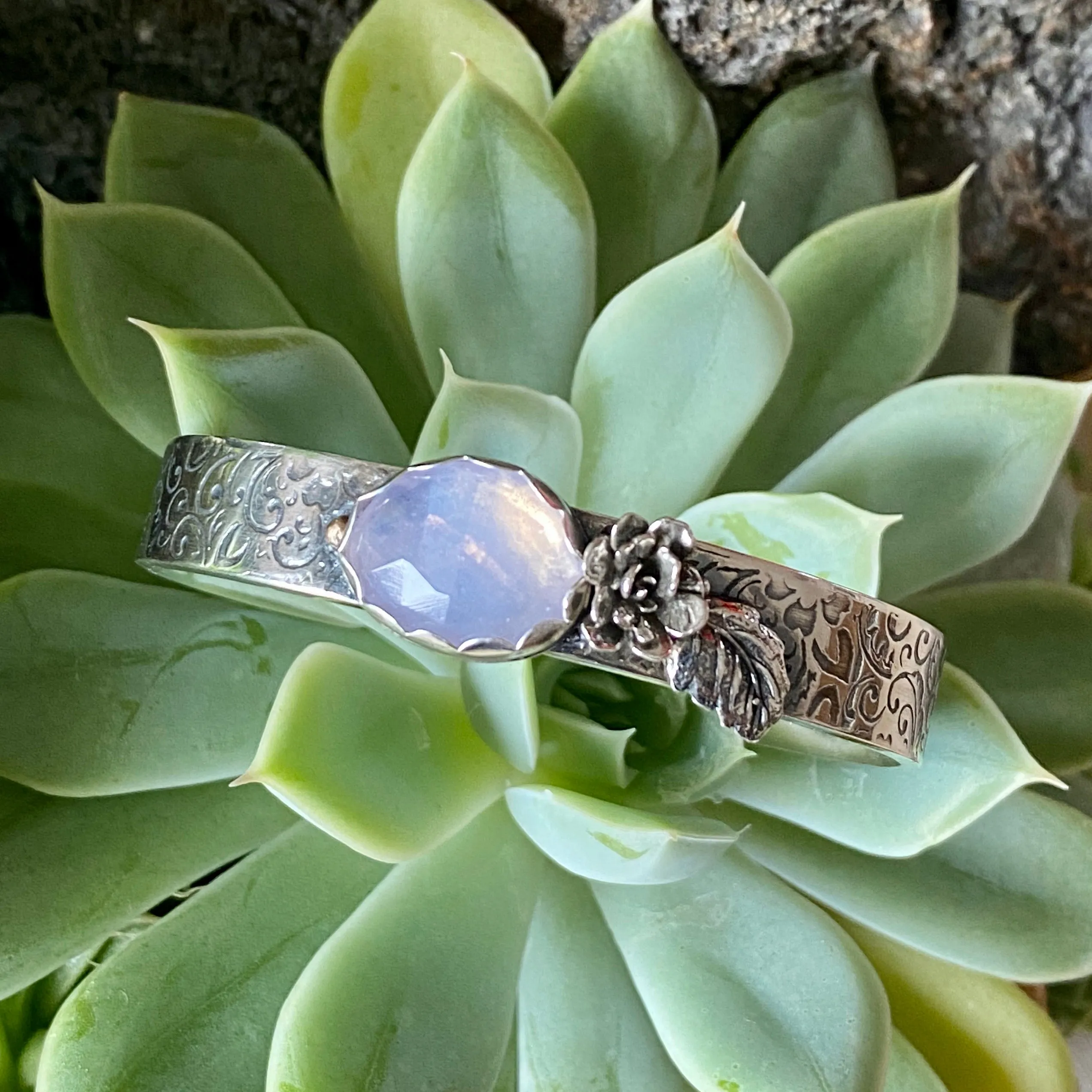 Lavender quartz succulent garden sterling silver cuff