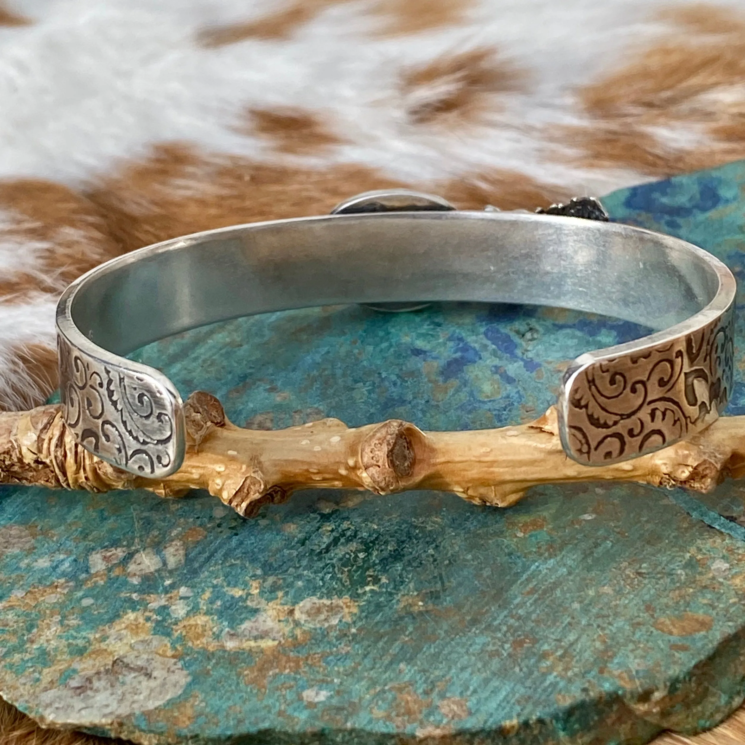Lavender quartz succulent garden sterling silver cuff