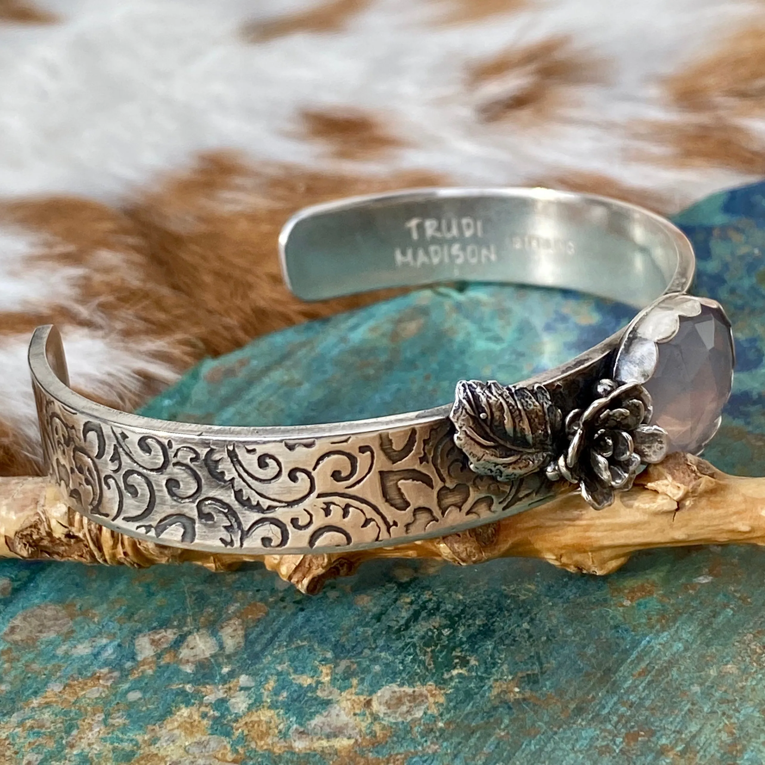 Lavender quartz succulent garden sterling silver cuff