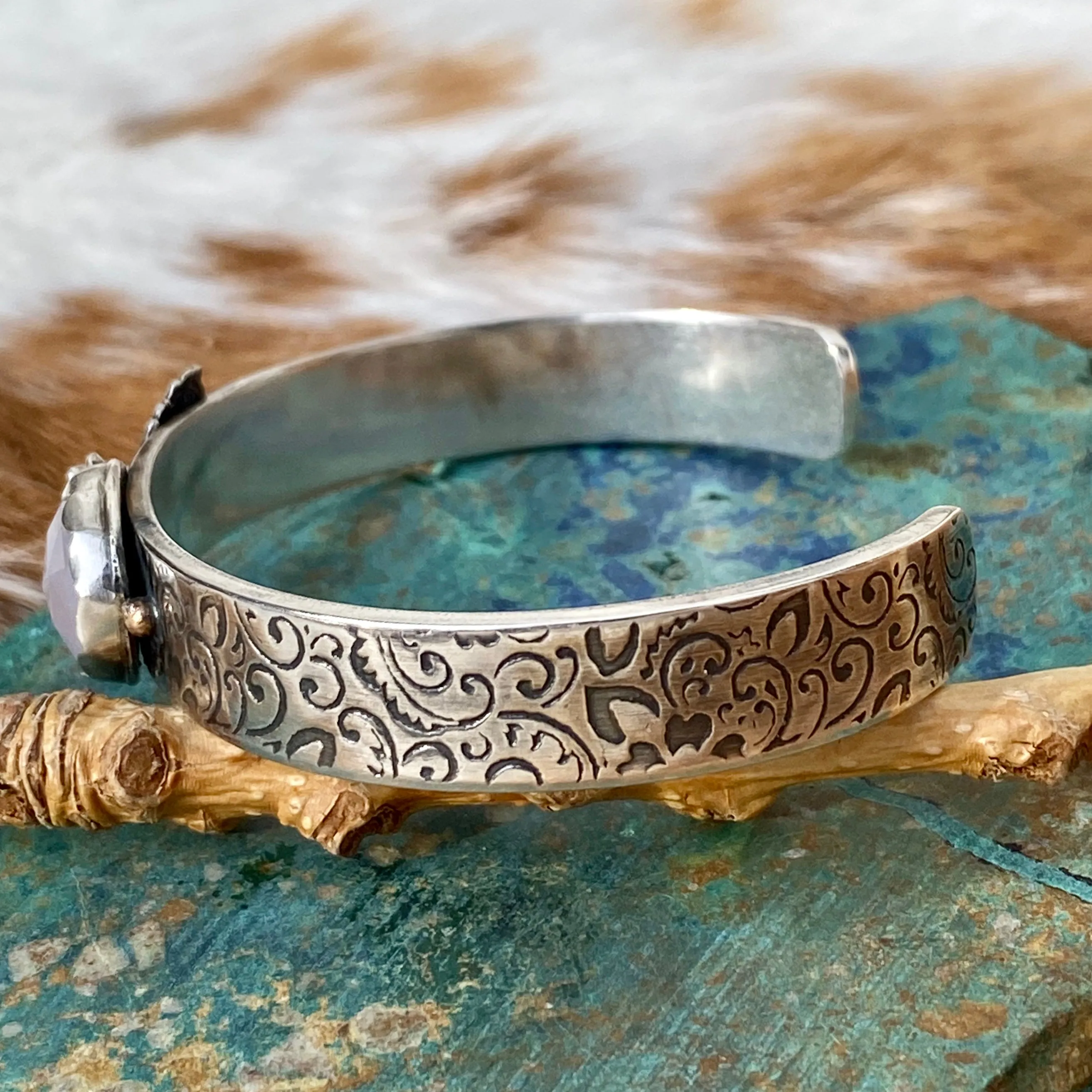 Lavender quartz succulent garden sterling silver cuff