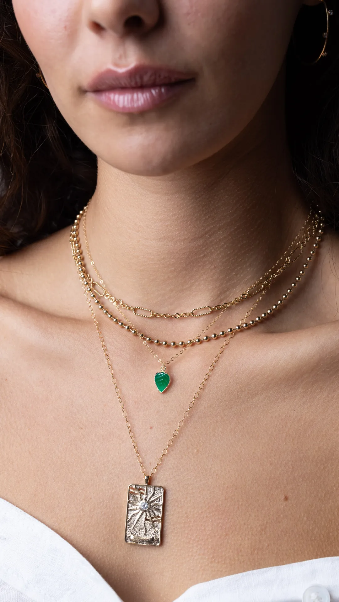 Leaf Necklace in Green Onyx
