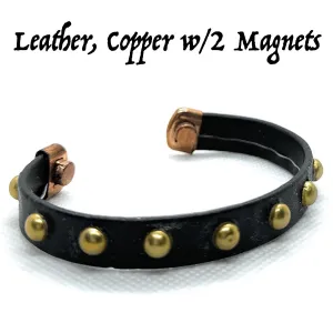 Leather  & Copper bracelet with 2 magnets (#copper026)