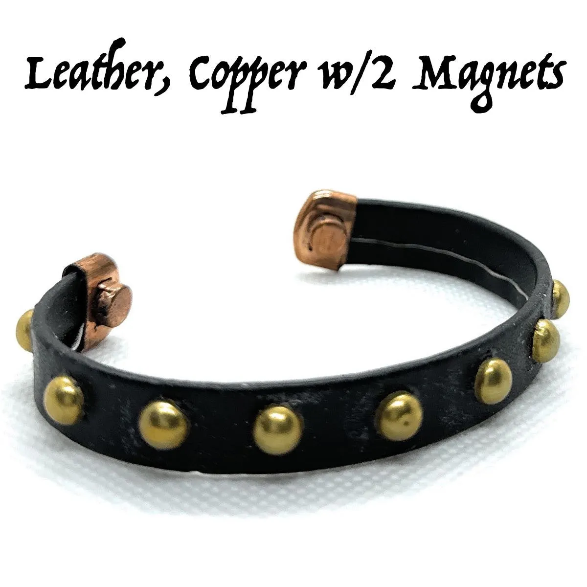 Leather  & Copper bracelet with 2 magnets (#copper026)