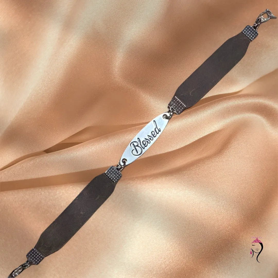 Leather Bracelet “Blessed” Plate #21045