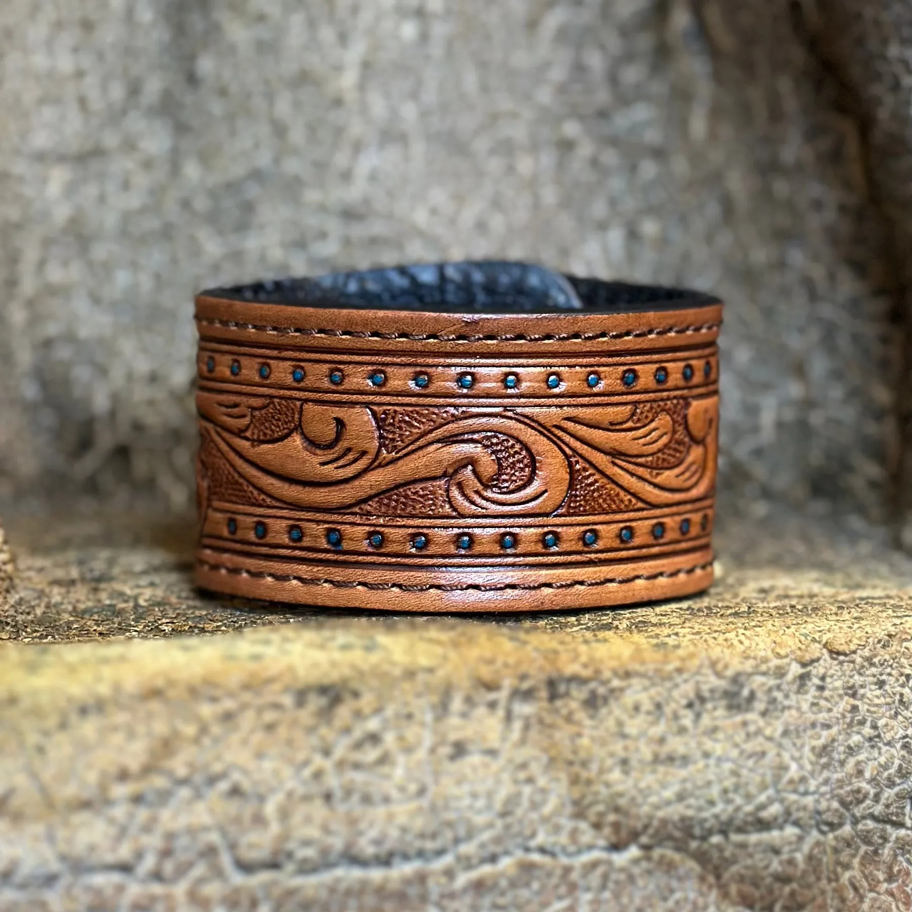 Leather tooled bracelet