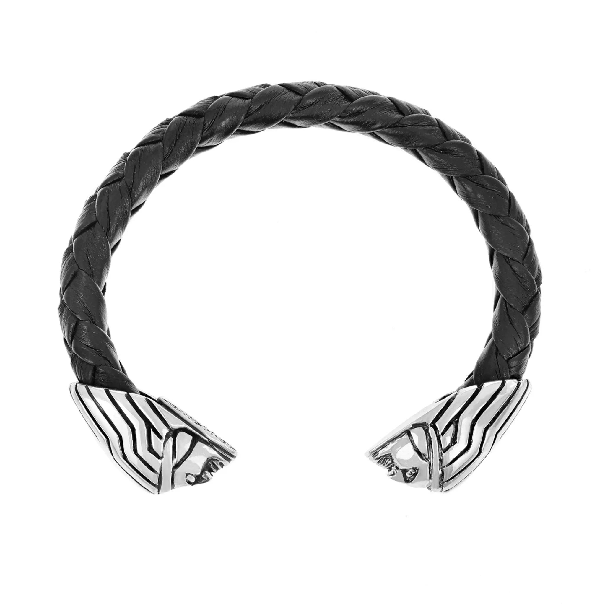Leather Wrapped Cuff with Indian Ornament End Caps