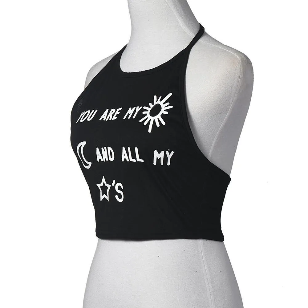 Letter Print Backless Tank Top