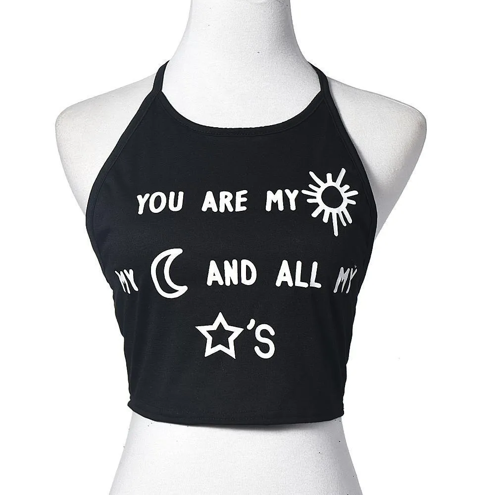 Letter Print Backless Tank Top